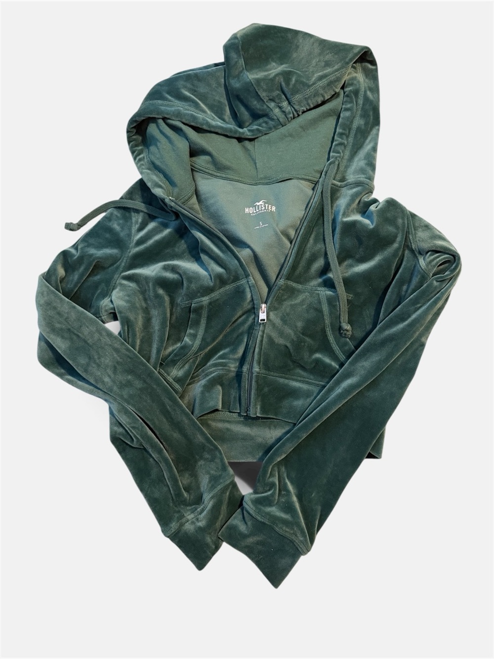 Hollister Forest Green Velour Zip-Up Hoodie